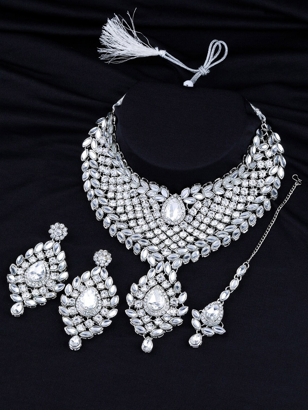 

Silver Shine Silver-Plated & White Stones-Studded Jewellery Set