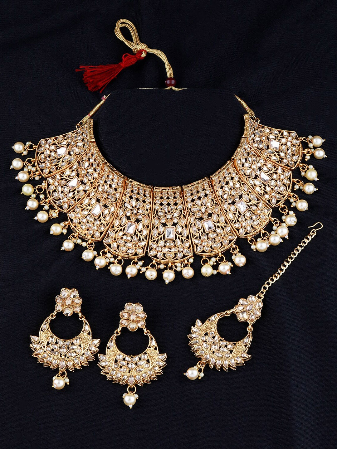 

Silver Shine Gold-Plated & White Kundan Studded Jewellery Set