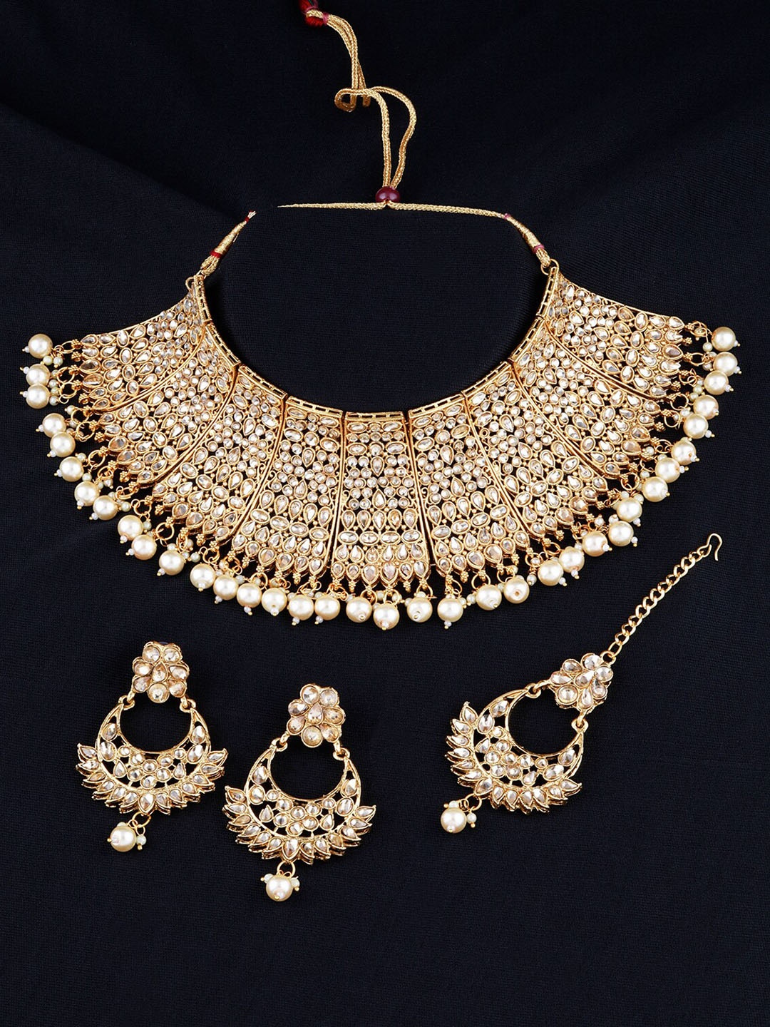 

Silver Shine Gold-Plated White Stone Studded Choker Jewellery Set