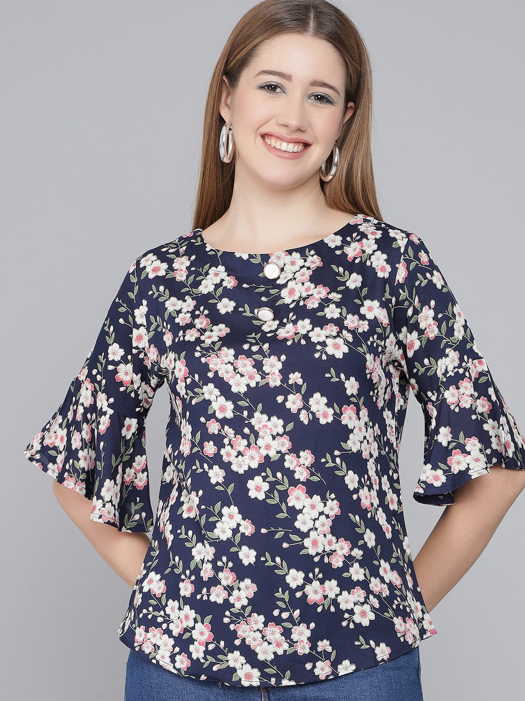

ADDYVERO Blue Floral Print Top