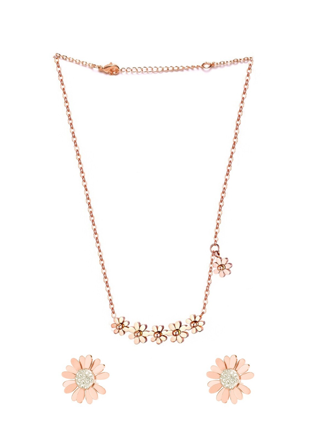 

Yellow Chimes Women Rose Gold-Plated Flower Charm Stainless Steel Pendant With Chain