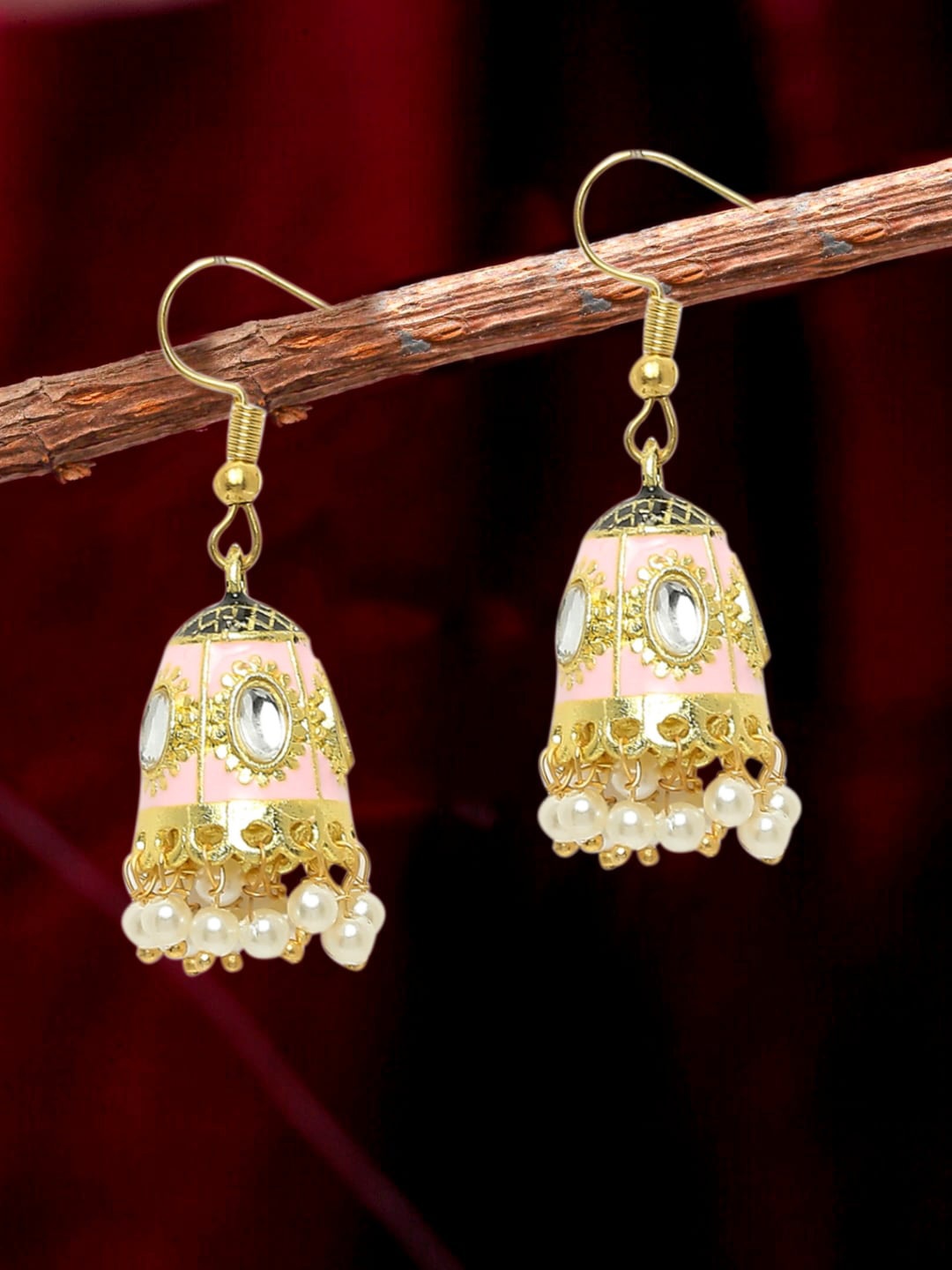

OOMPH Women Pink Dome Shaped Jhumkas Earrings