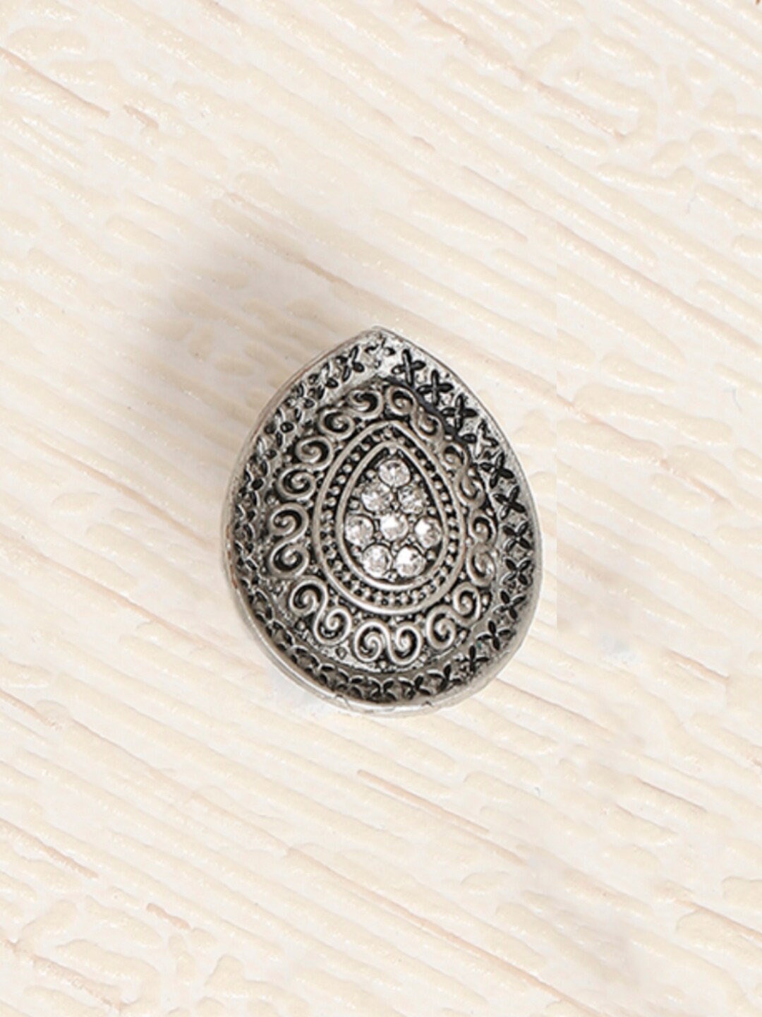 

OOMPH Silver-Toned White Teardrop Artificial Stones & Beads Adjustable Finger Ring