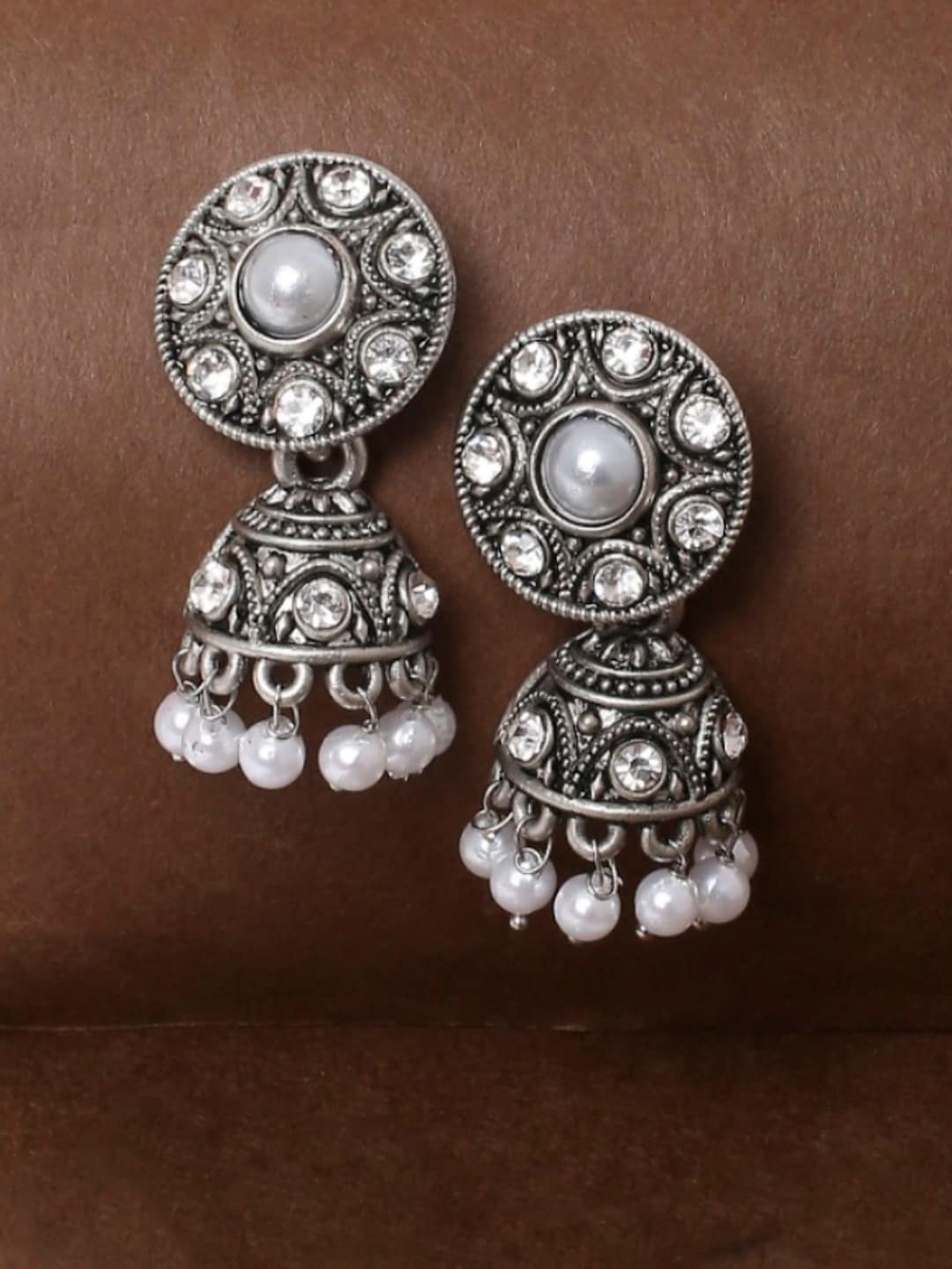 

OOMPH Silver-Toned Circular Jhumkas Earrings