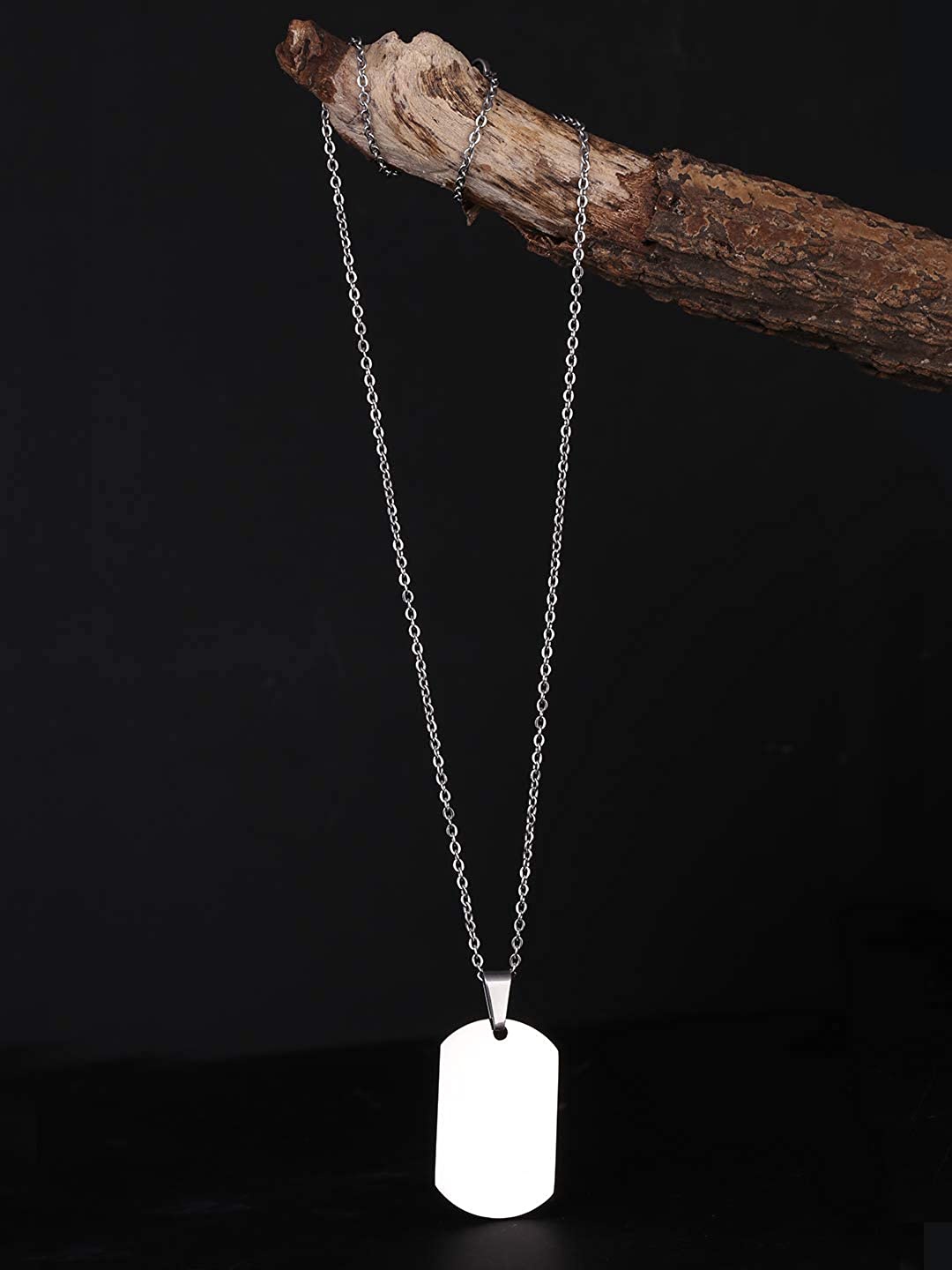 

OOMPH Men Silver-Toned Stainless Steel Army Dog Tag Pendant With Chain