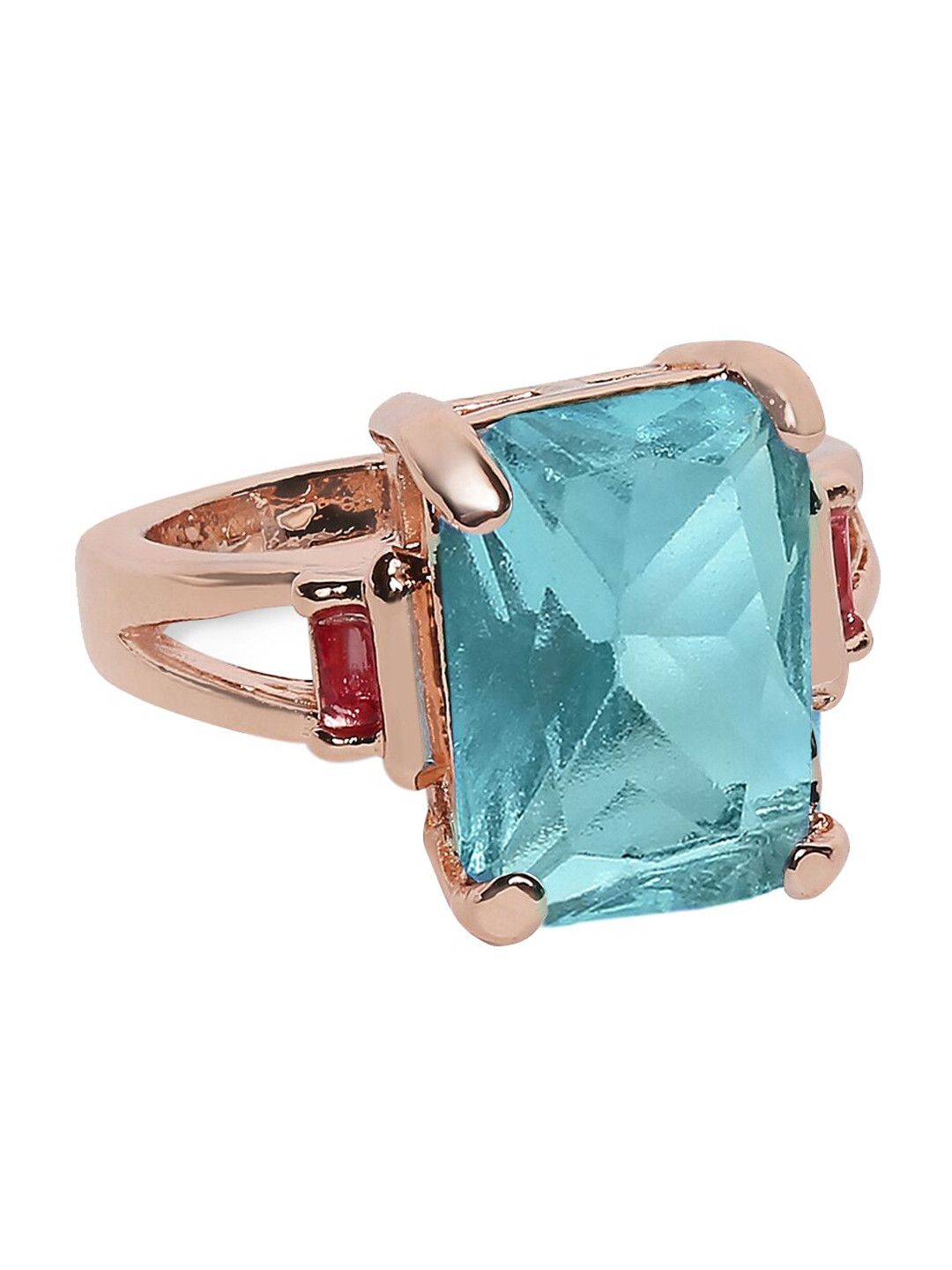 

OOMPH Women Rose-Gold-Plated Blue CZ Stone Studded Ring