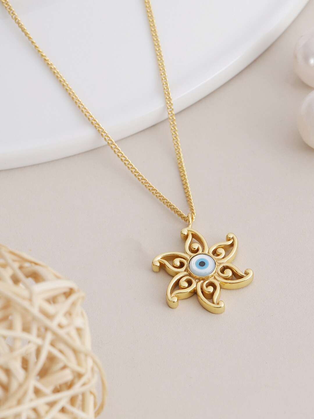 

EK BY EKTA KAPOOR 22K Gold Plated Flower Evil Eye Necklace