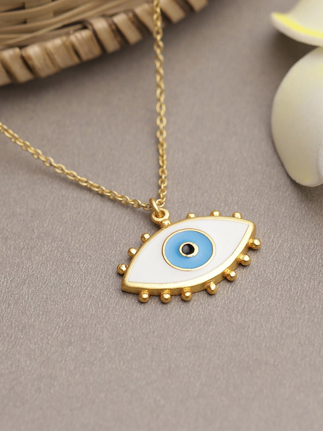 

EK BY EKTA KAPOOR White & Turquoise Blue 22K Gold Plated Evil Eye Necklace