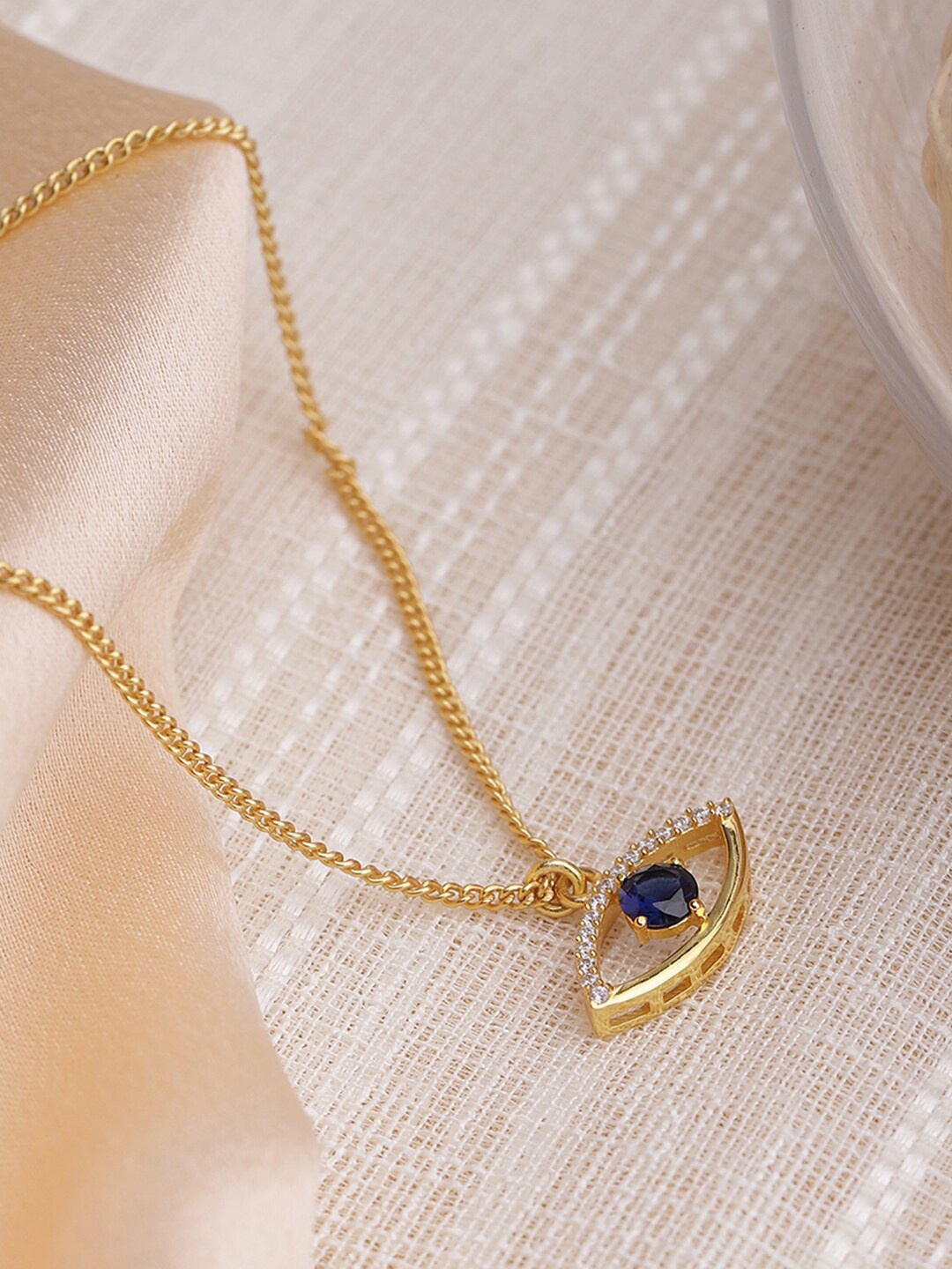 

EK BY EKTA KAPOOR 22K Gold Plated Blue Evil Eye Necklace With White Stones