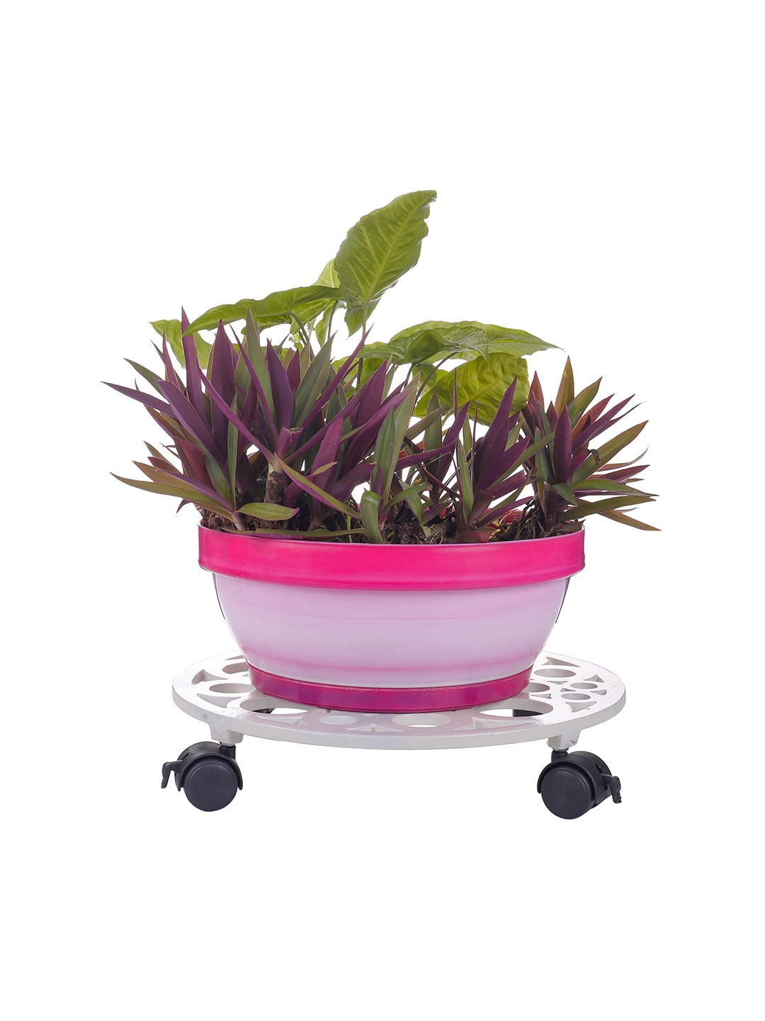 

Sharpex Set of 2 White Textured Metal Round Rack Plant Stand
