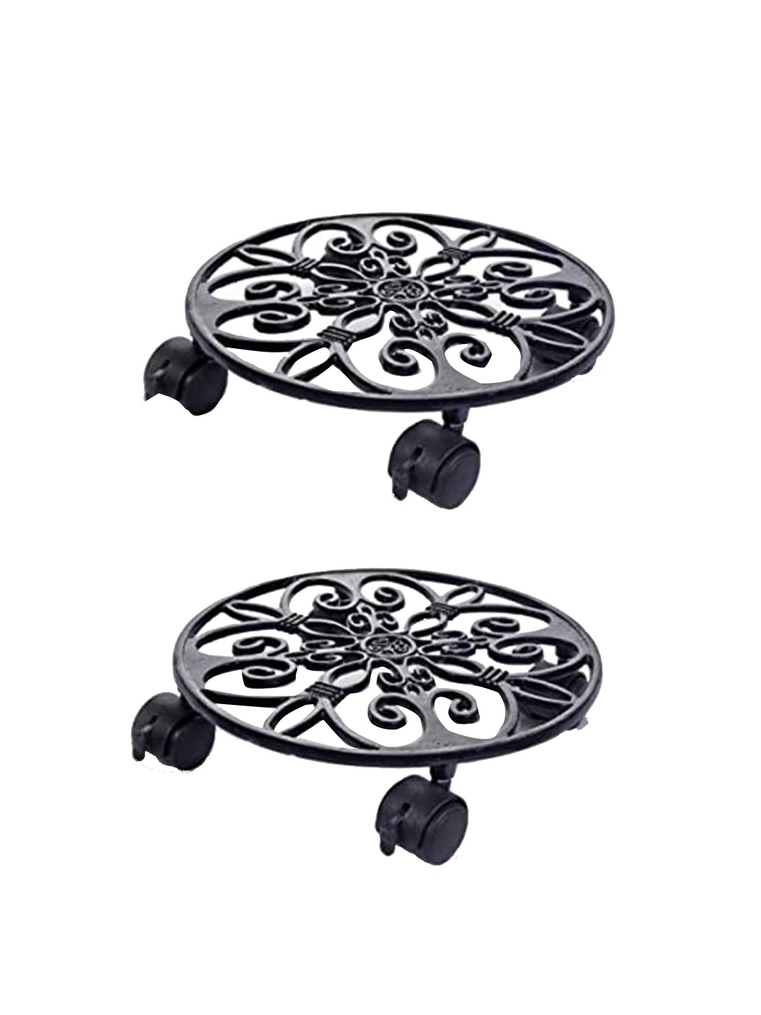 

Sharpex Set Of 2 Black Self Design Metal Round Plant Stand