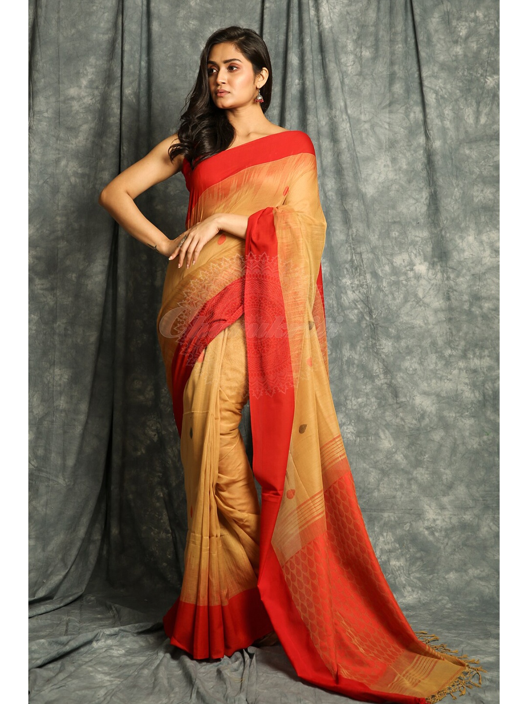 

Charukriti Yellow & Red Woven Design Saree