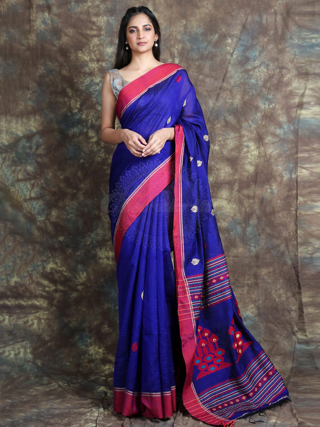 

Charukriti Blue & Pink Woven Design Saree