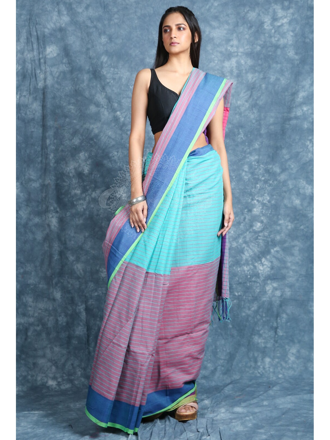 

Charukriti Blue & Pink Woven Design Pure Cotton Saree