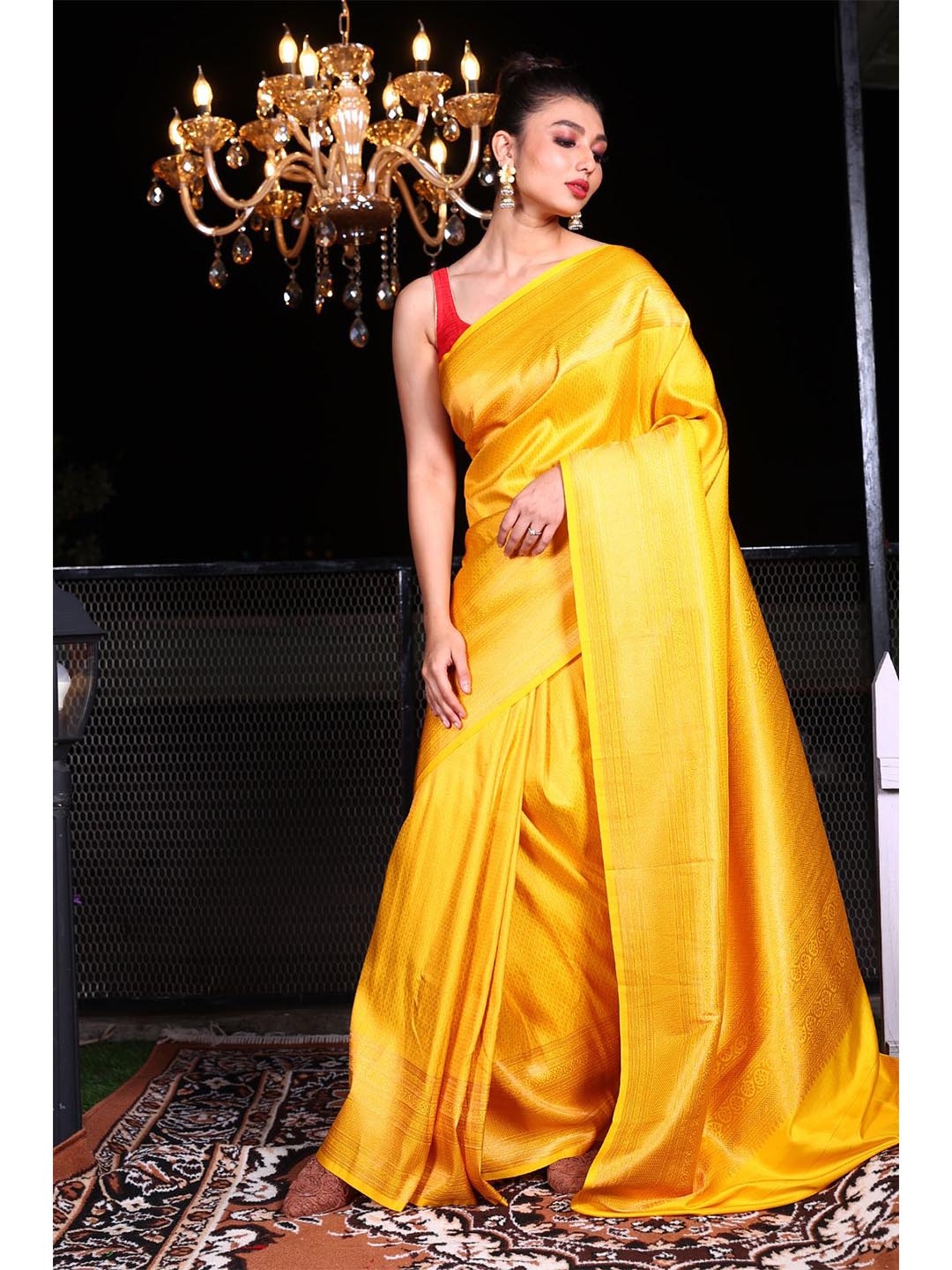 

Charukriti Yellow Woven Design Brocade Saree