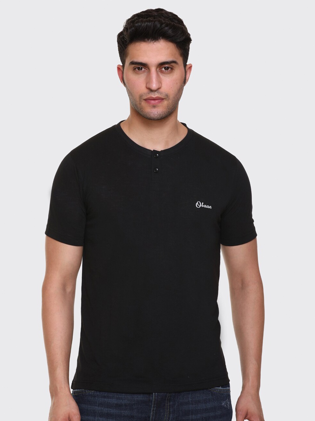 

Obaan Men Black Henley Neck T-shirt