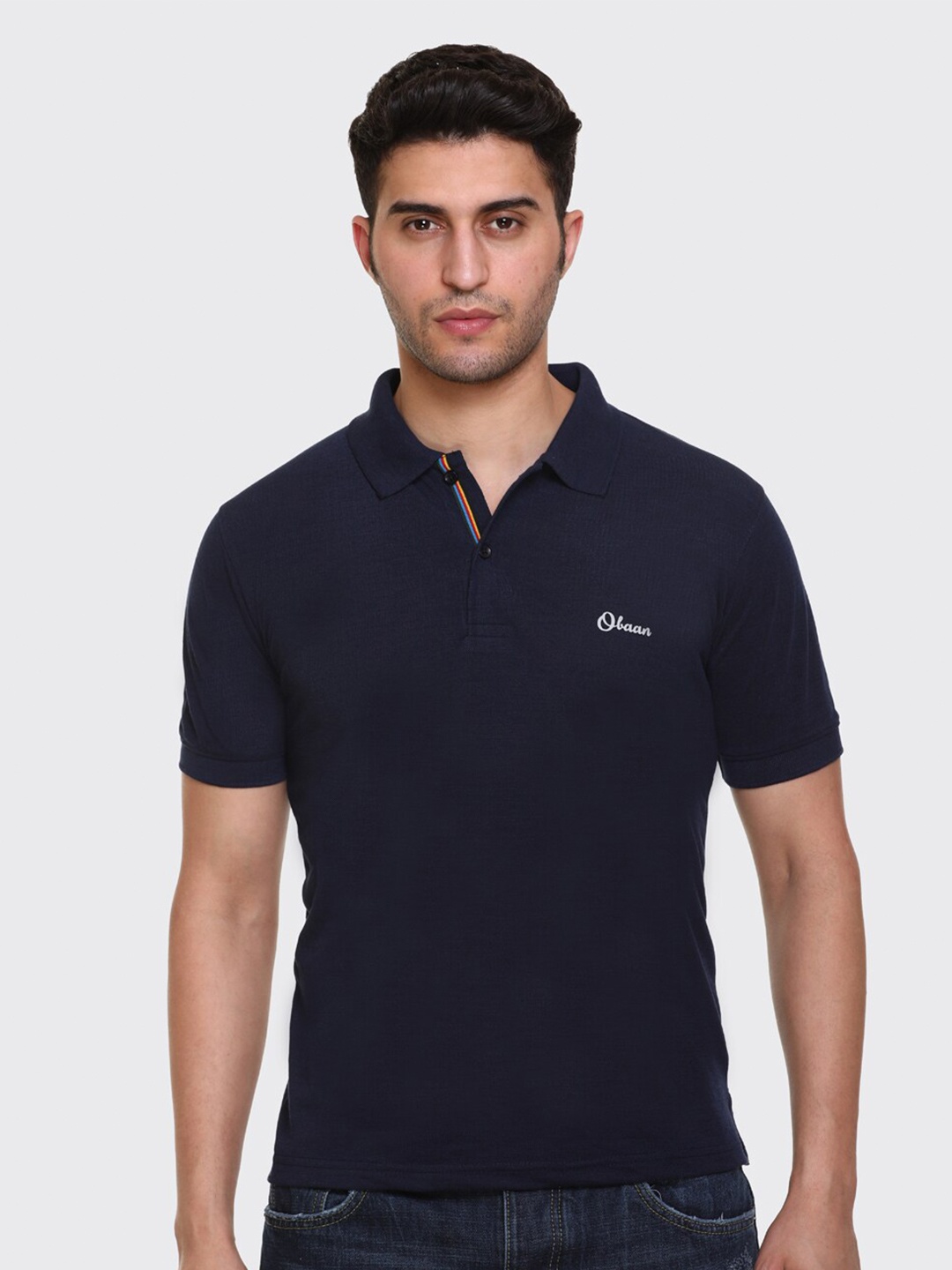 

Obaan Men Navy Blue Polo Collar T-shirt