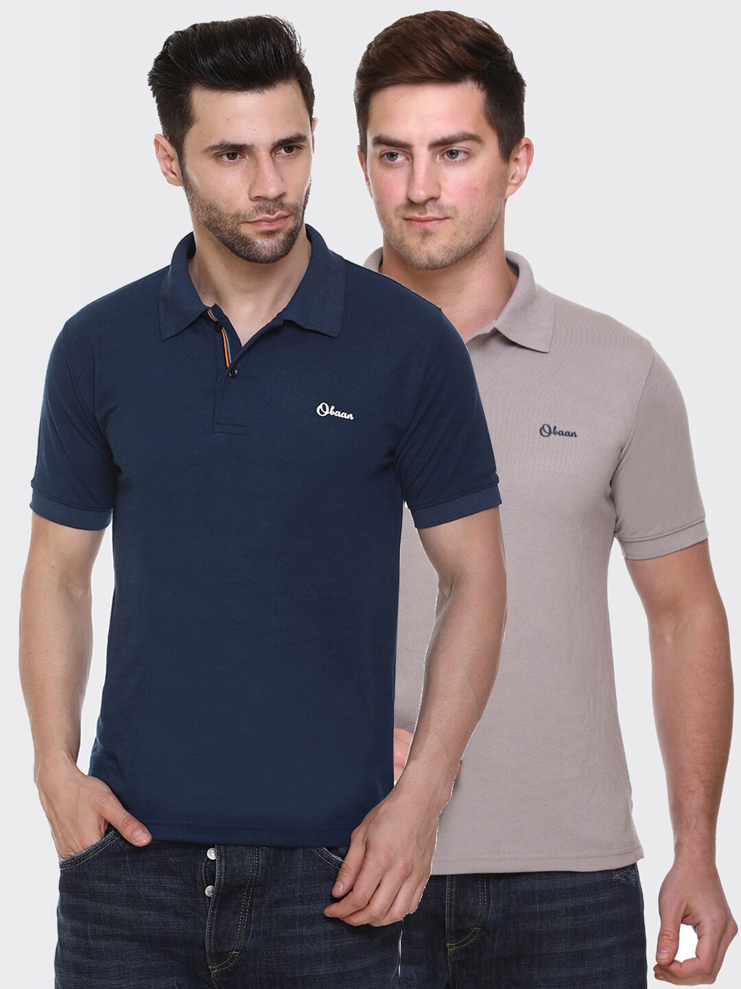 

Obaan Men Navy Blue & Grey Pack Of 2 Polo Collar T-shirt