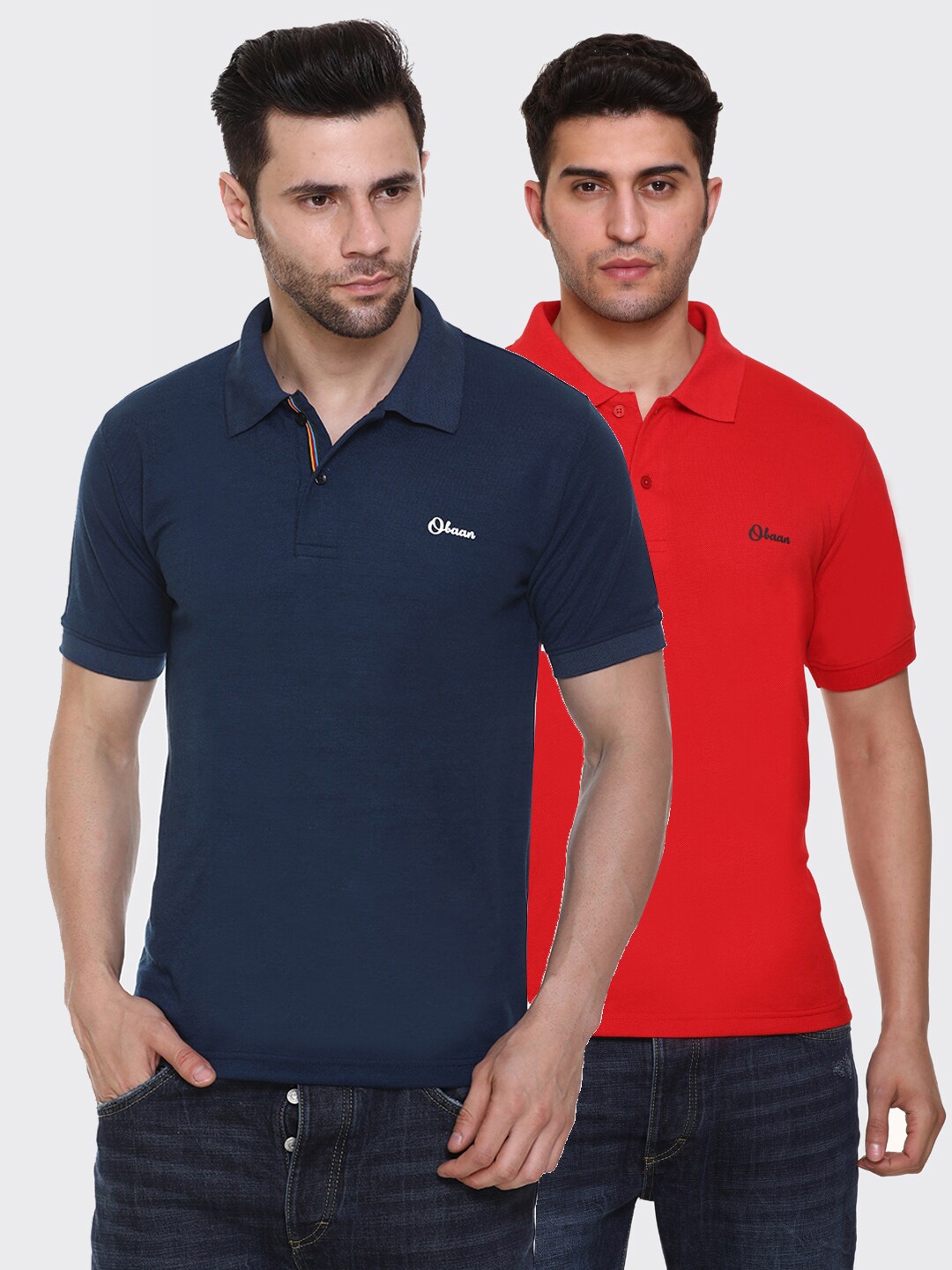 

Obaan Men Navy Blue & Red 2 Polo Collar T-shirt