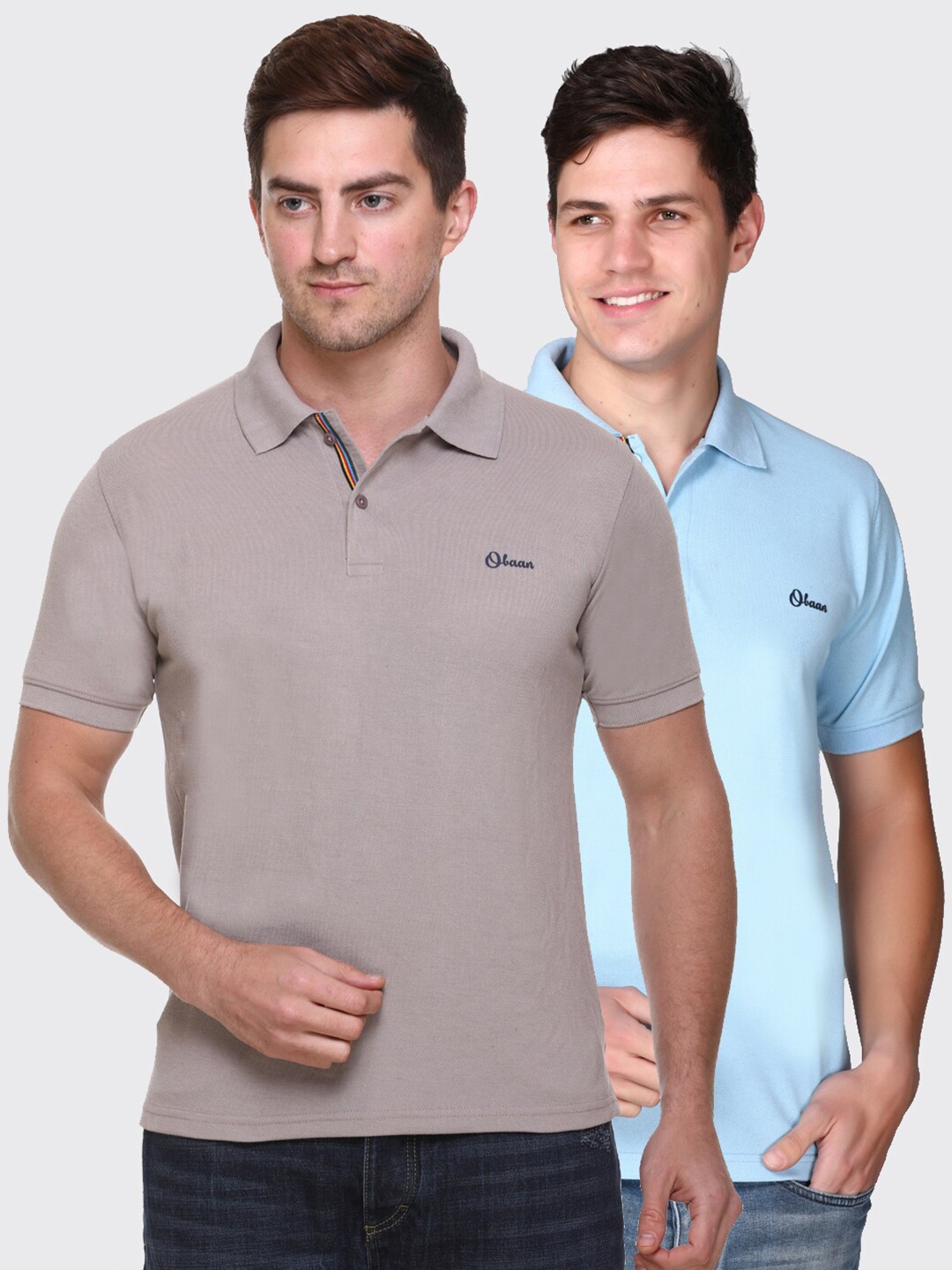

Obaan Men Grey & Blue Pack of 2 Polo Collar T-shirt