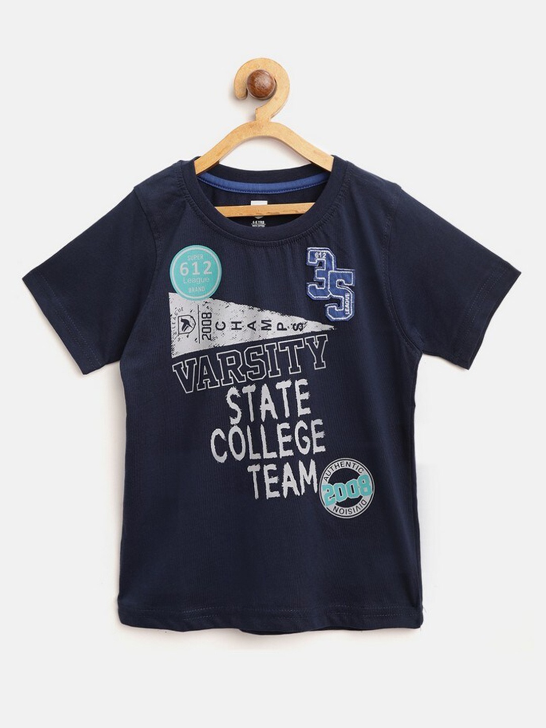 

612League Boys Blue Typography Printed Cotton T-shirt