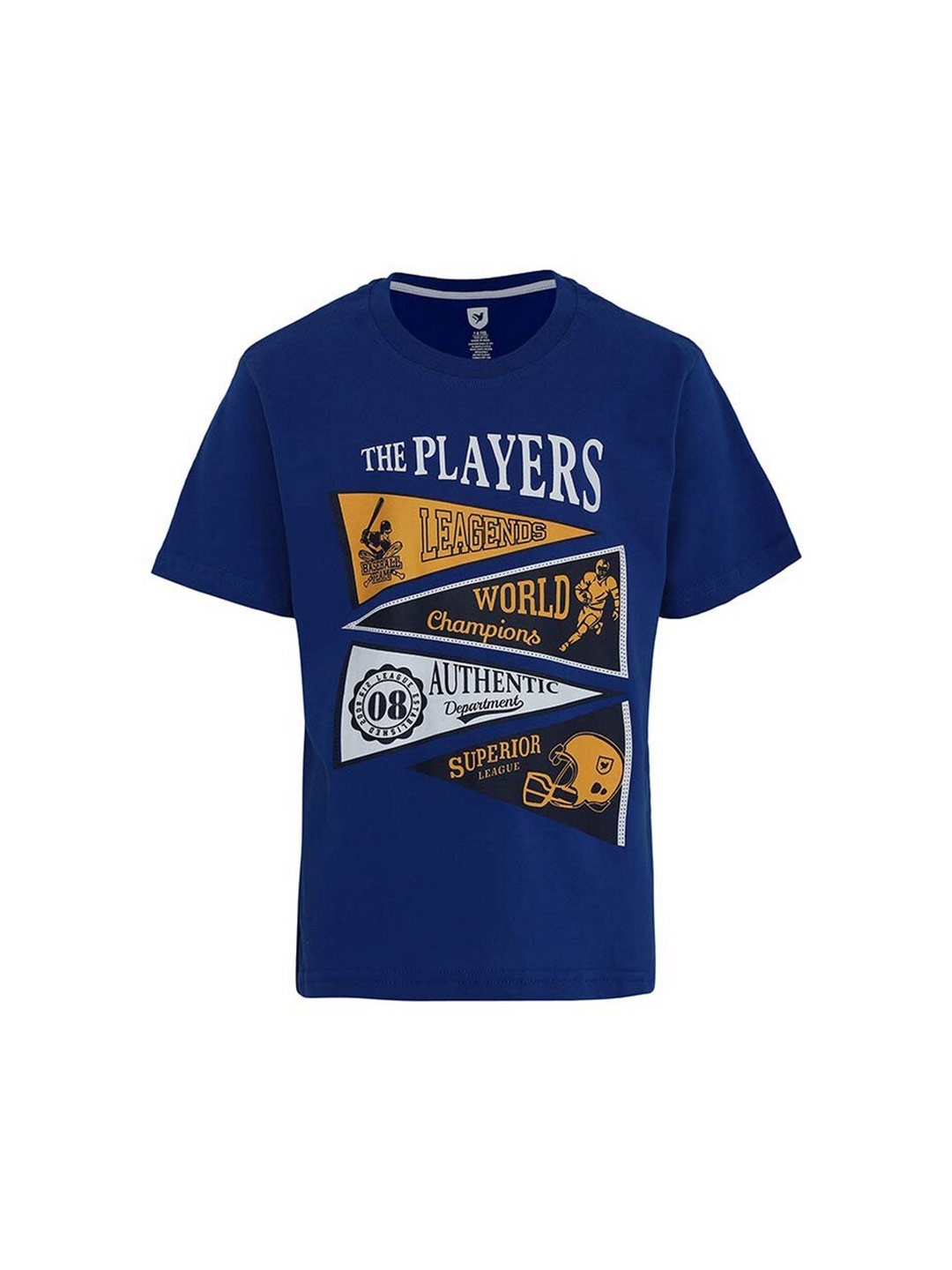 

612League Boys Blue Typography Printed V-Neck T-shirt