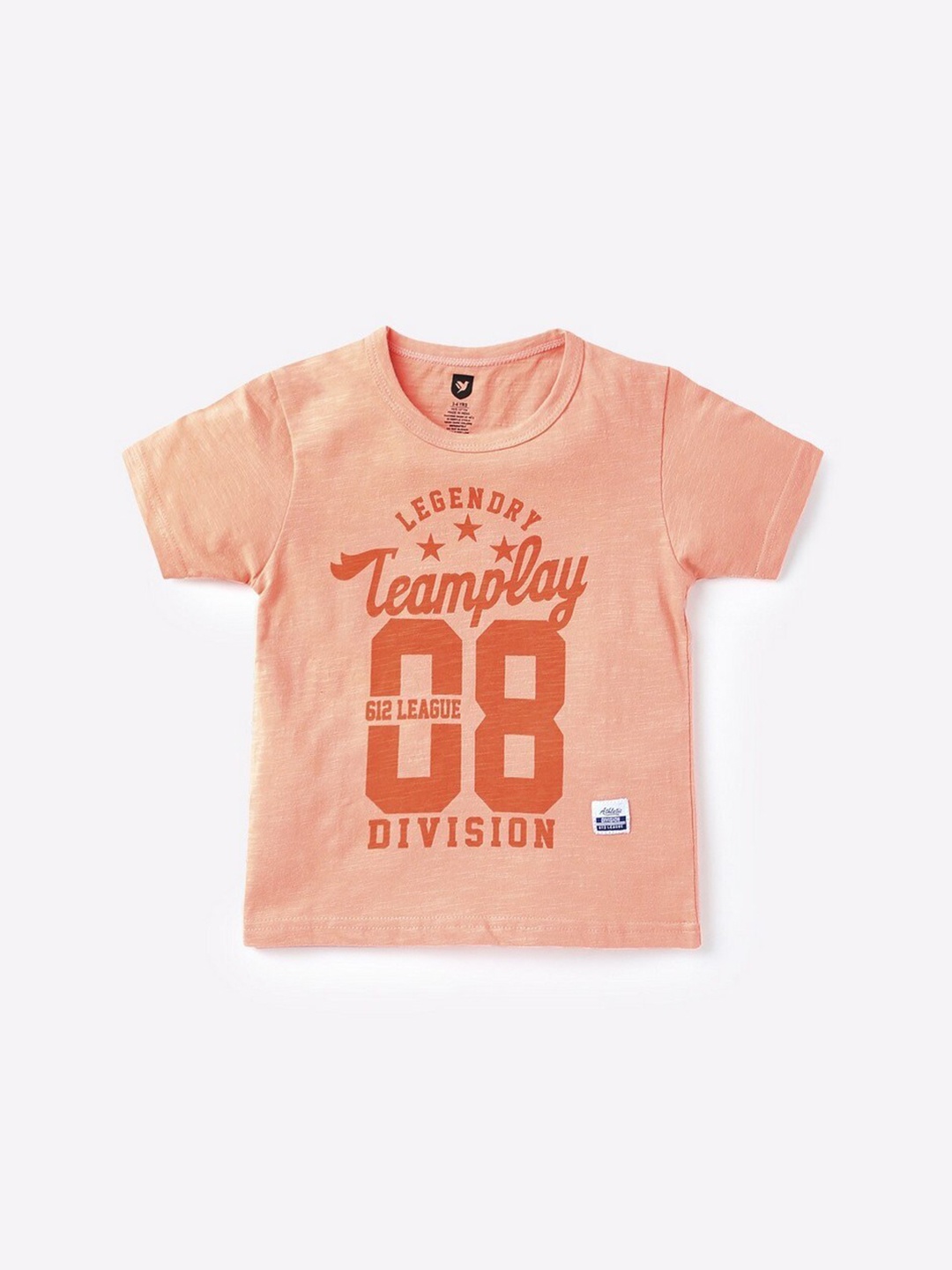 

612League Boys Orange Typography Printed T-shirt