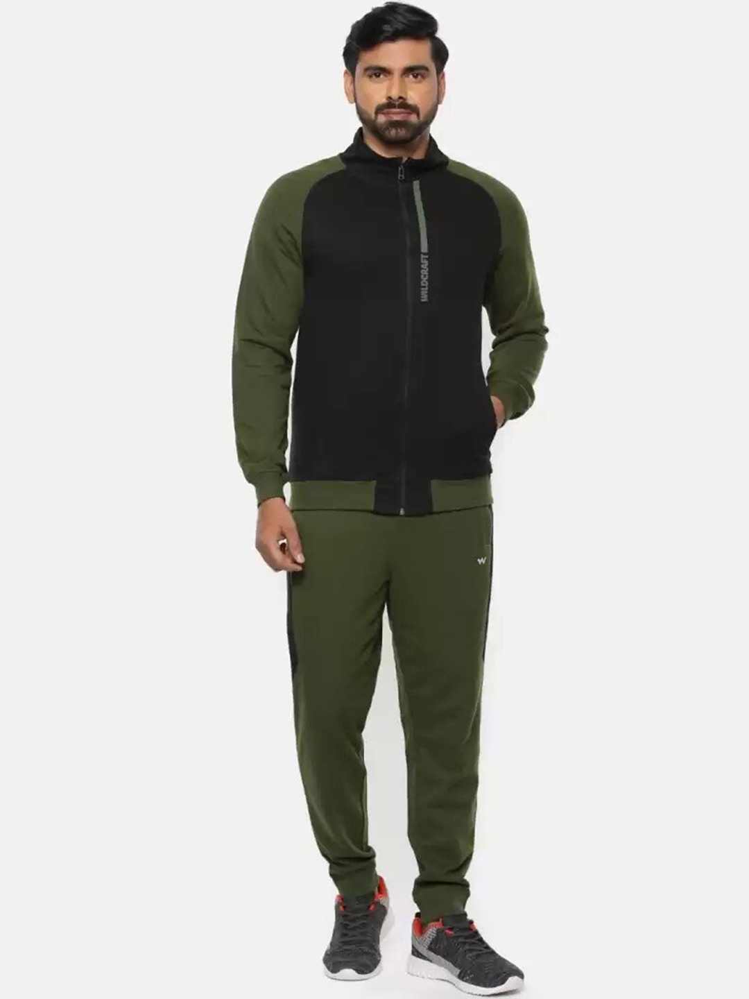 

Wildcraft Men Olive-Green Solid Pure Cotton Tracksuit