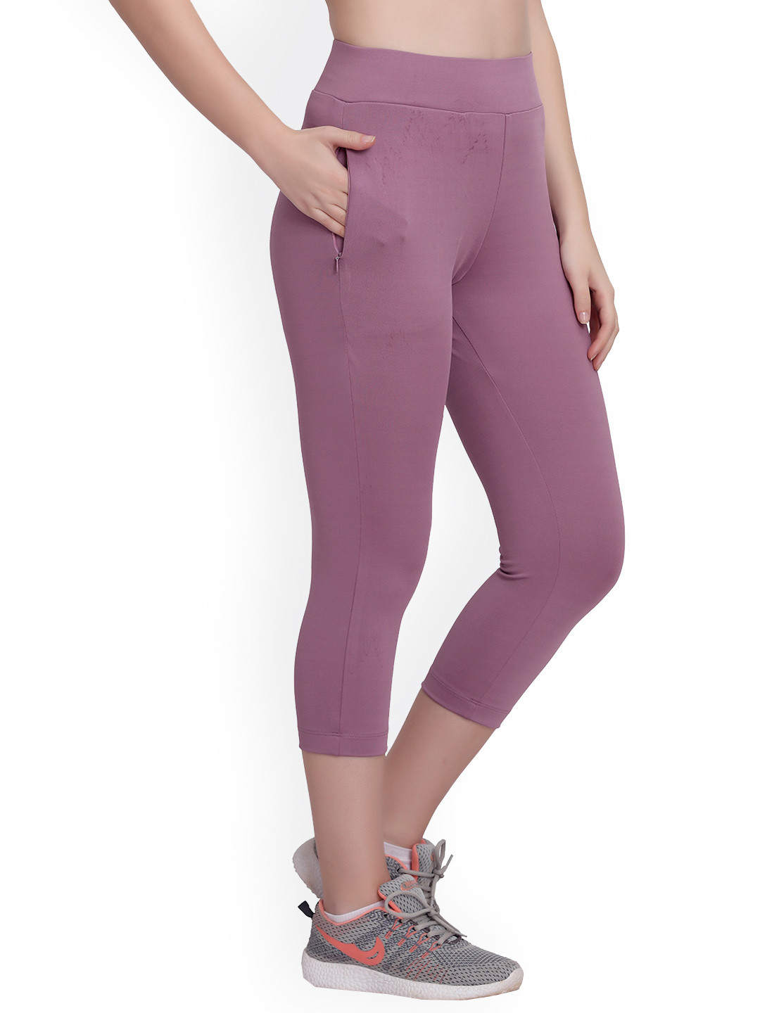 

MAYSIXTY Women Pink Solid Slim Tights, Purple