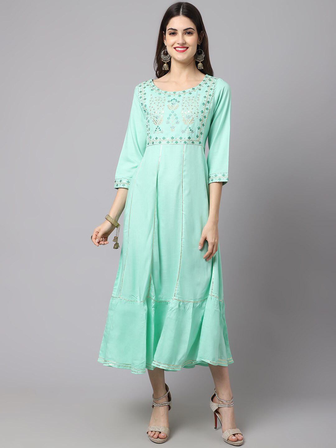 

ANAISA Sea Green Embellished Midi Dress