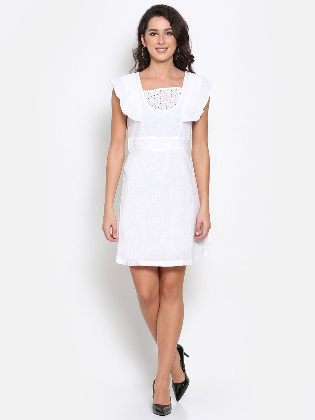

MARC LOUIS White A-Line Flutter Sleeves Dress
