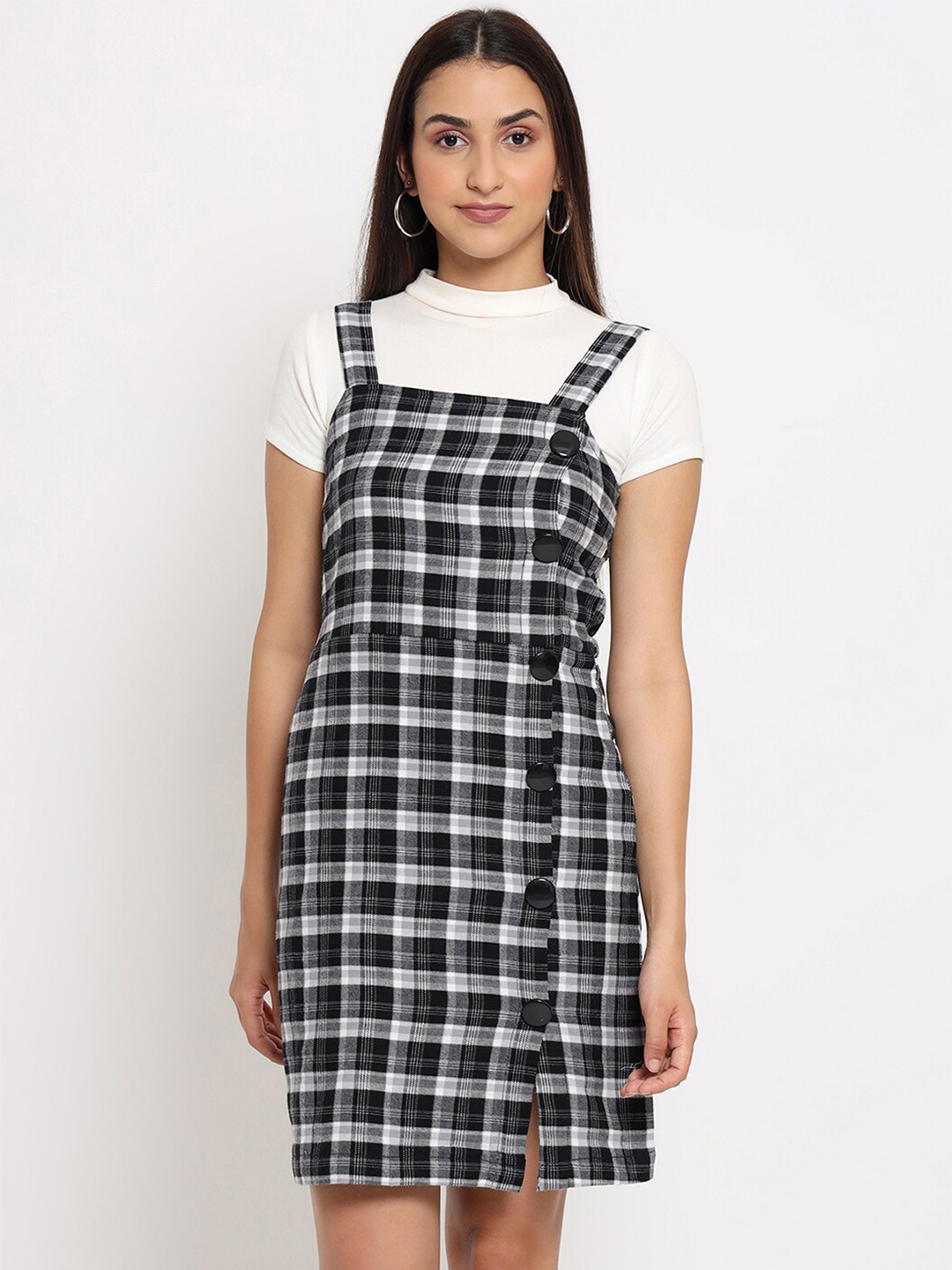 

MARC LOUIS Black Checked Pinafore Dress