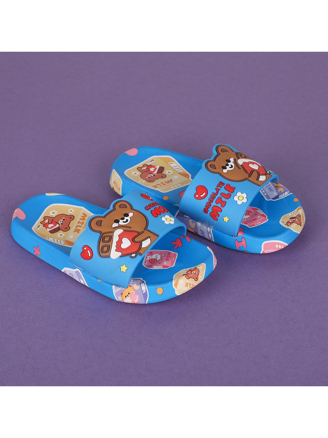 

FEETWELL SHOES Unisex Kids Blue & Brown Printed Croslite Sliders