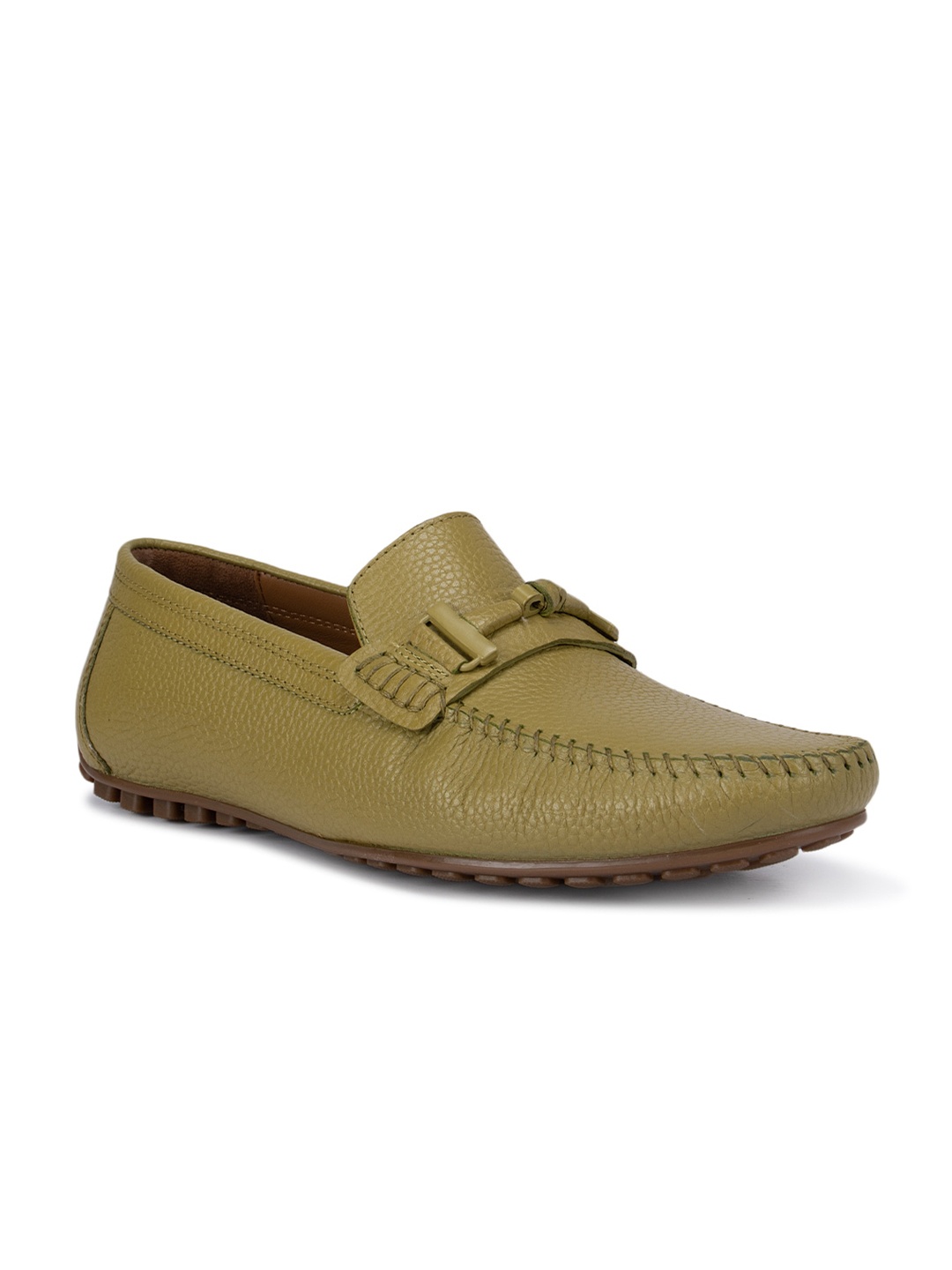 

ROSSO BRUNELLO Men Green Leather Slip on Lightweight Loafers