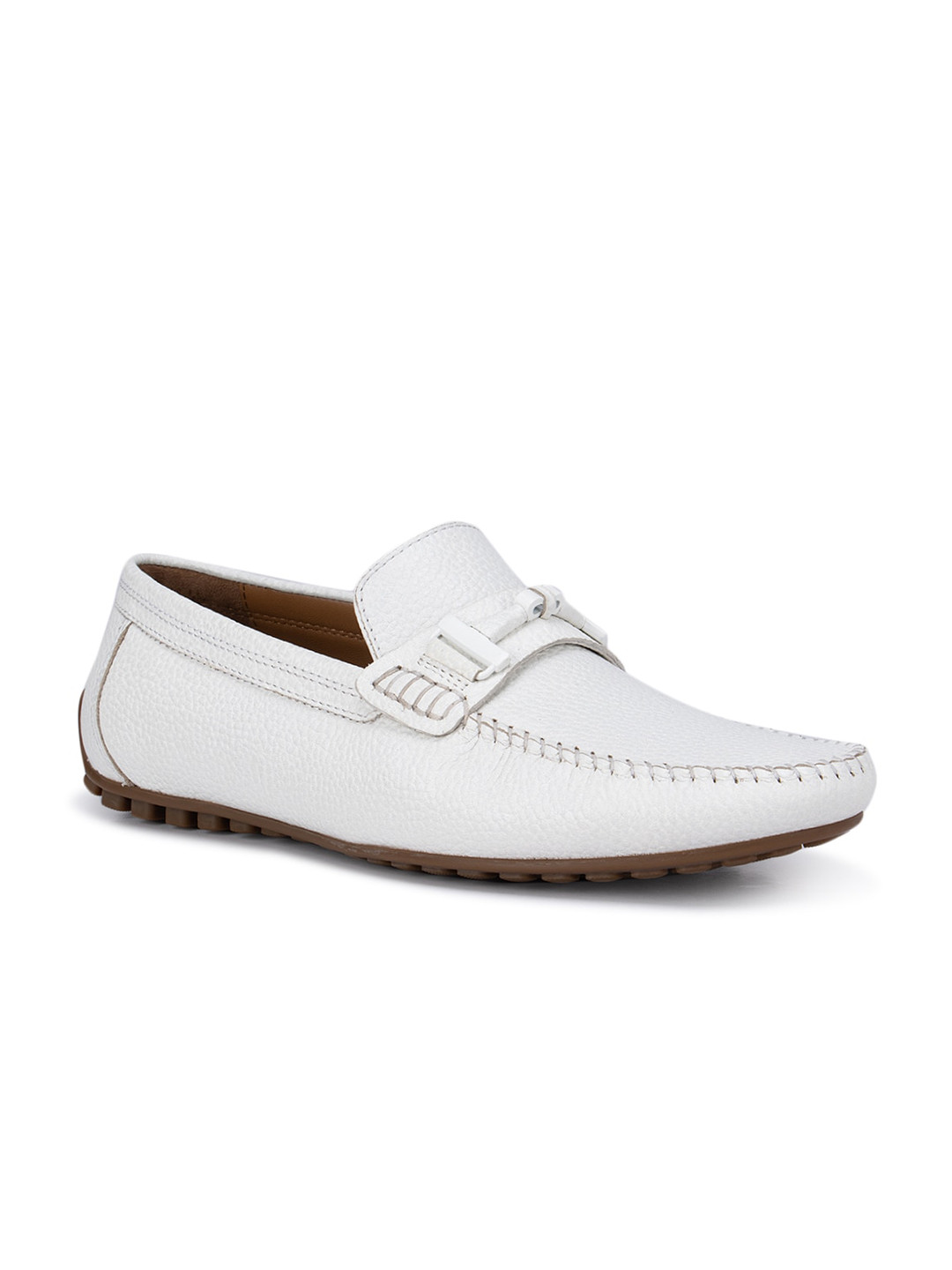 

ROSSO BRUNELLO Men White Textured Leather Loafers