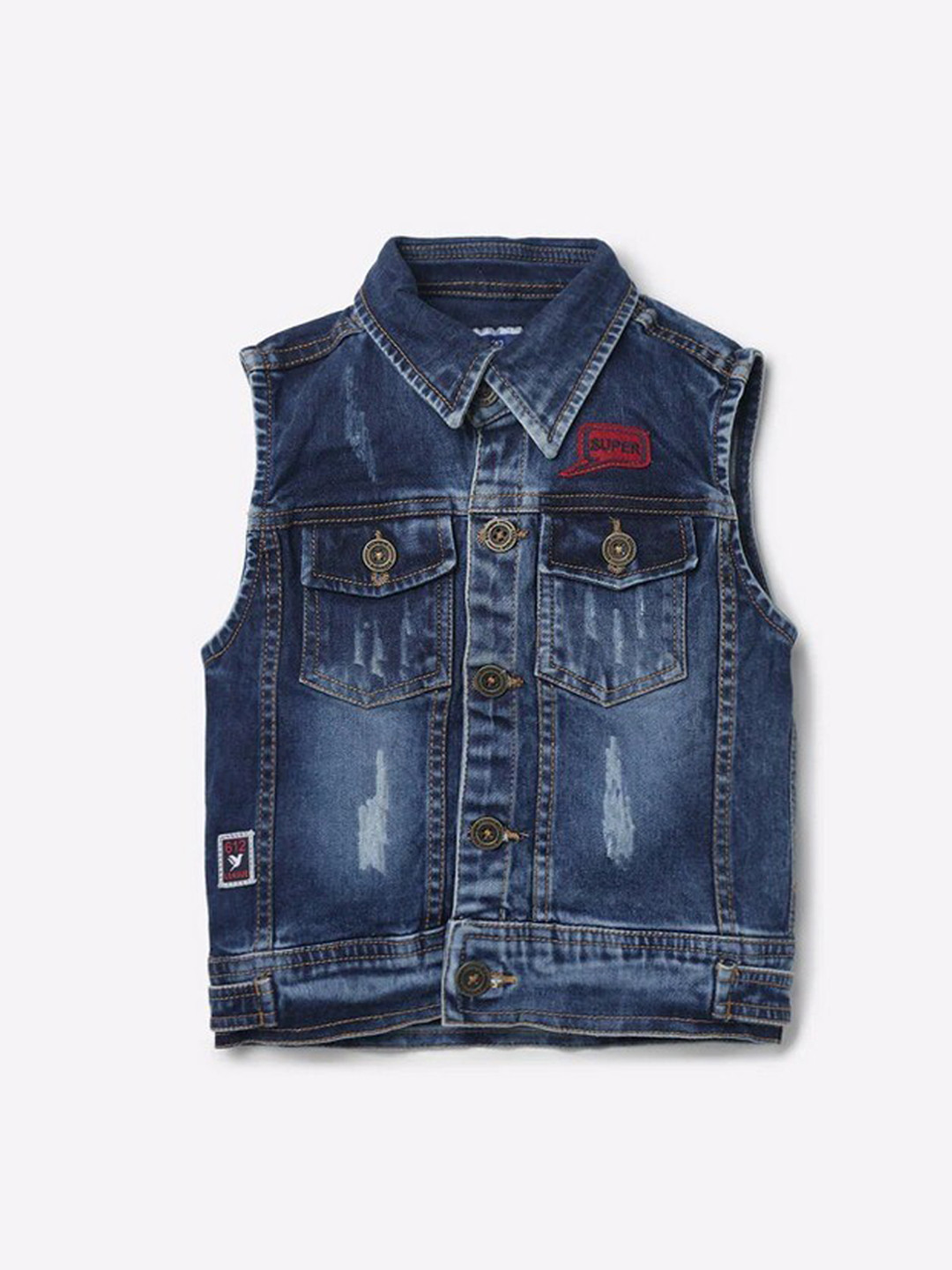 

612League Boys Blue Solid Waistcoat