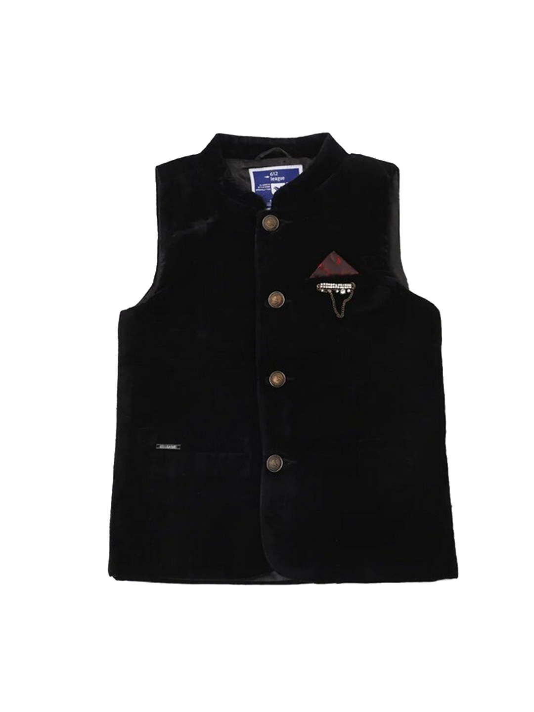 

612League Boys Black Solid Waistcoat