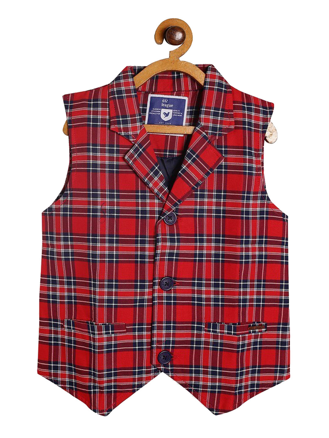 

612League Boys Red Checked Woven Waistcoat