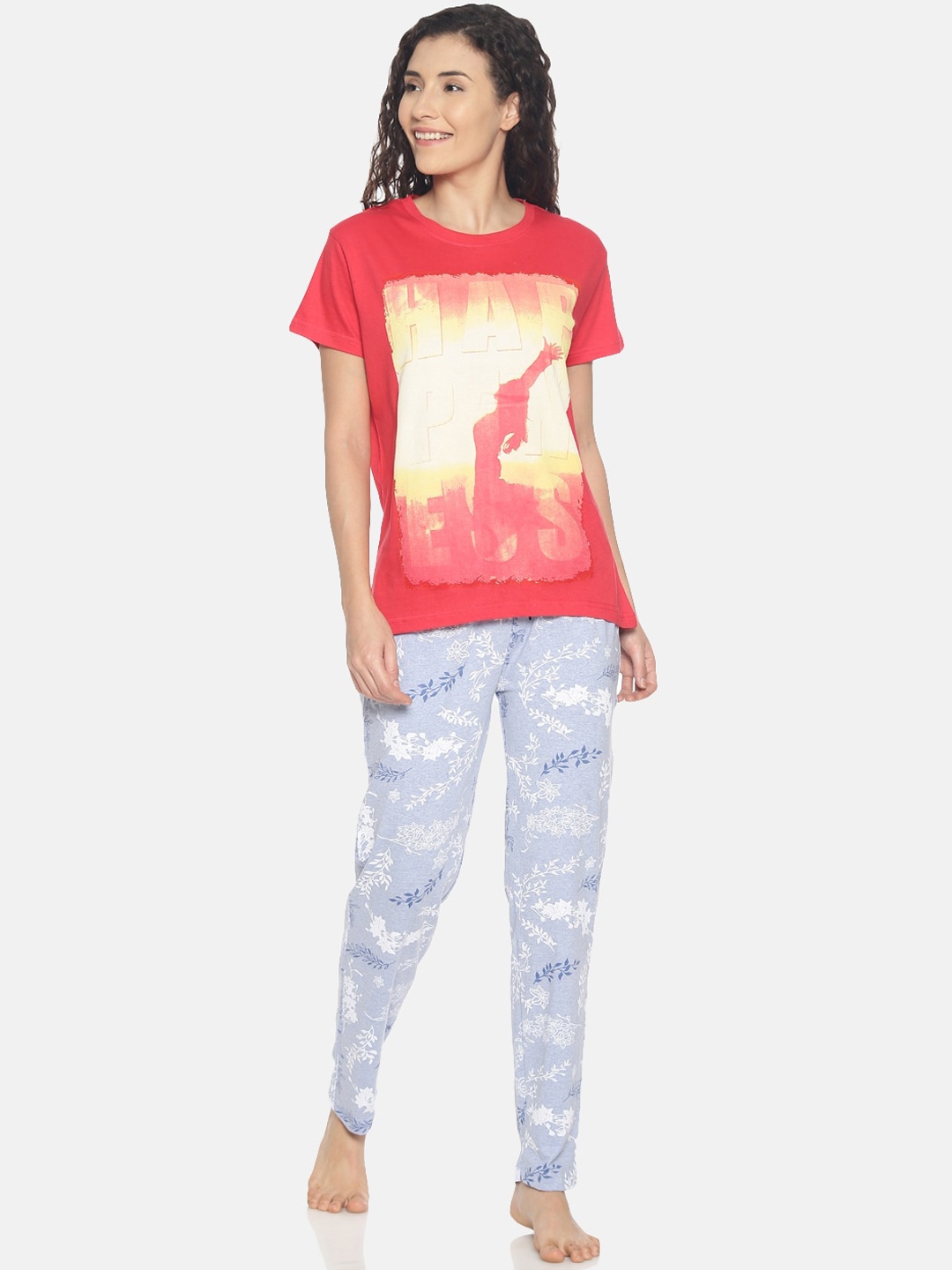 

Kryptic Women Red & Blue Printed Night suit