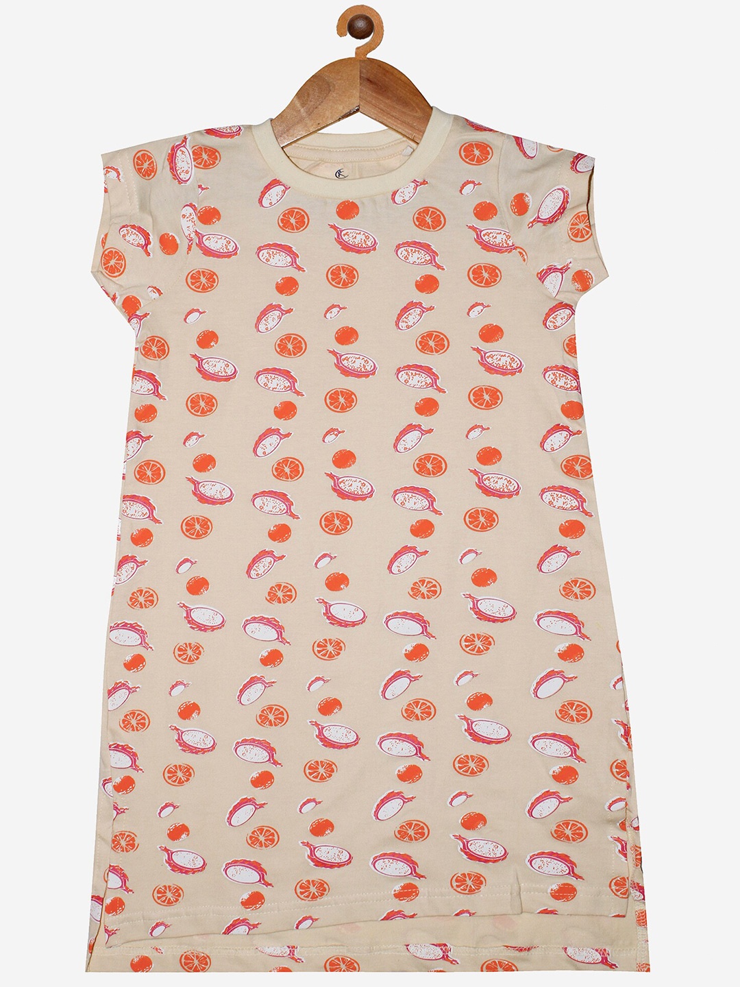 

KiddoPanti Girls Beige Printed Nightdress