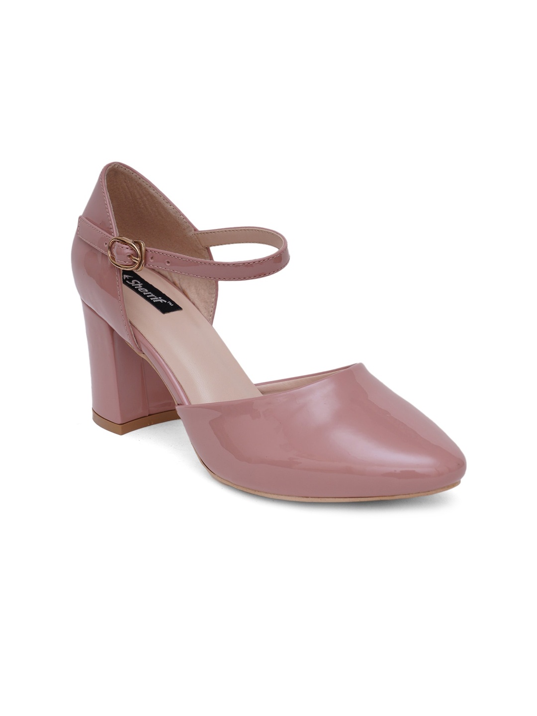 

Sherrif Shoes Nude-Coloured Party Block Pumps with Buckles