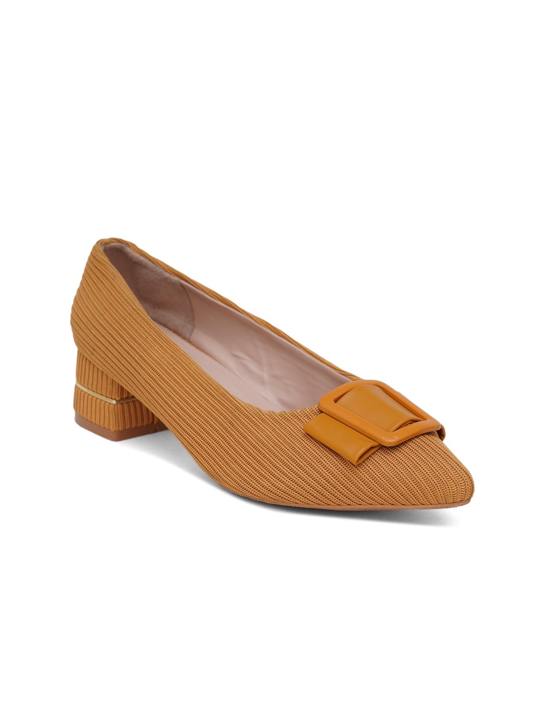 

Sherrif Shoes Mustard Textured Party Block Pumps with Buckles