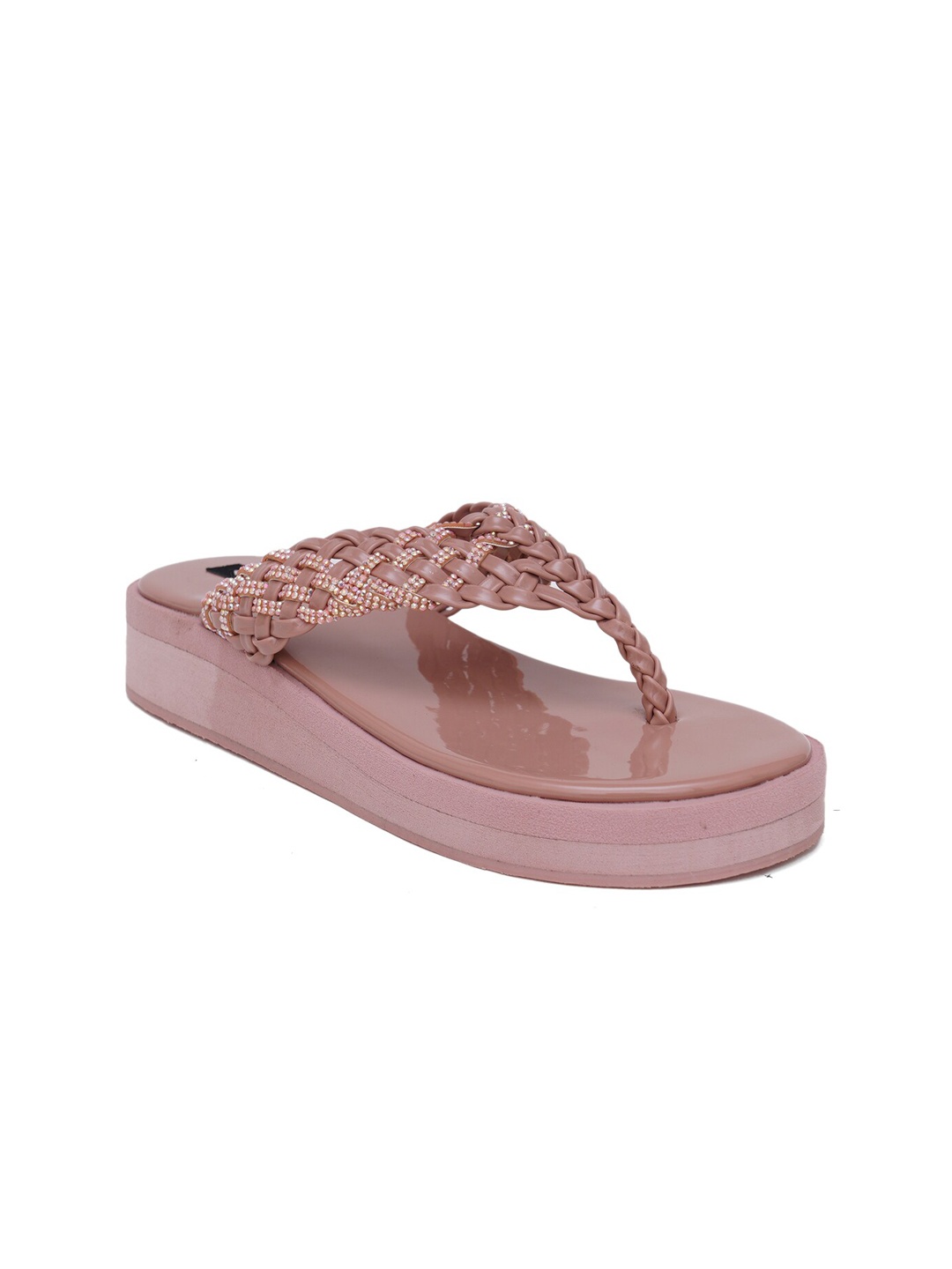 

Sherrif Shoes Women Pink Woven Design Synthetic Flatform Heels