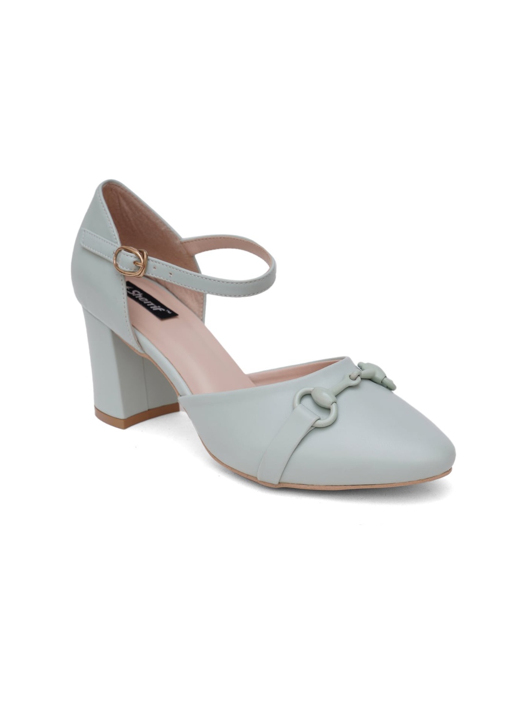 

Sherrif Shoes Grey Block Pumps with Buckles