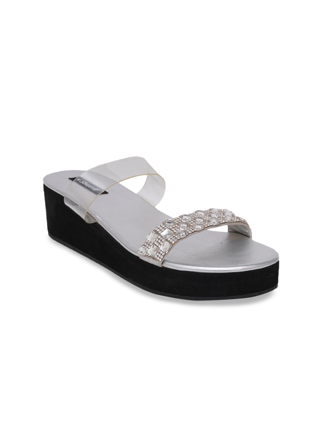 

Sherrif Shoes Women Silver Embellished Synthetic Wedge Heel