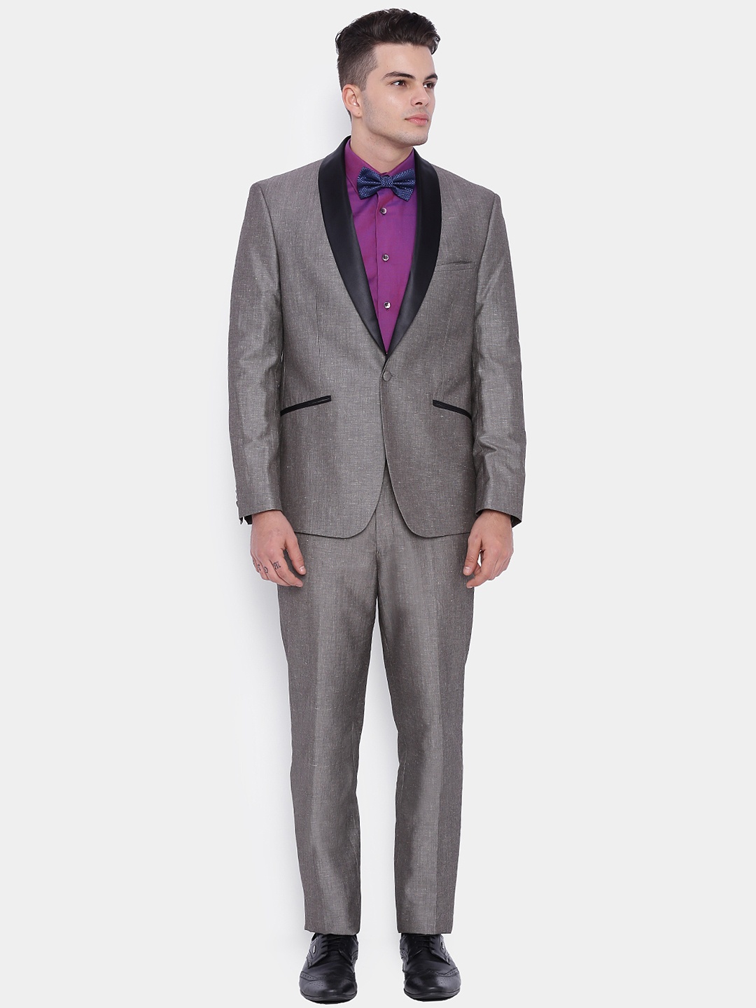 

SUITLTD Grey Linen Slim Fit Tuxedo Formal Suit
