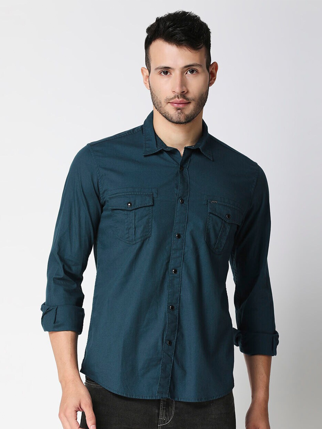 

Pepe Jeans Men Teal Solid Casual Shirt