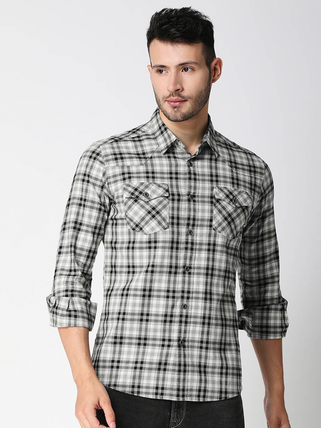 

Pepe Jeans Men Grey Tartan Checked Cotton Casual Shirt