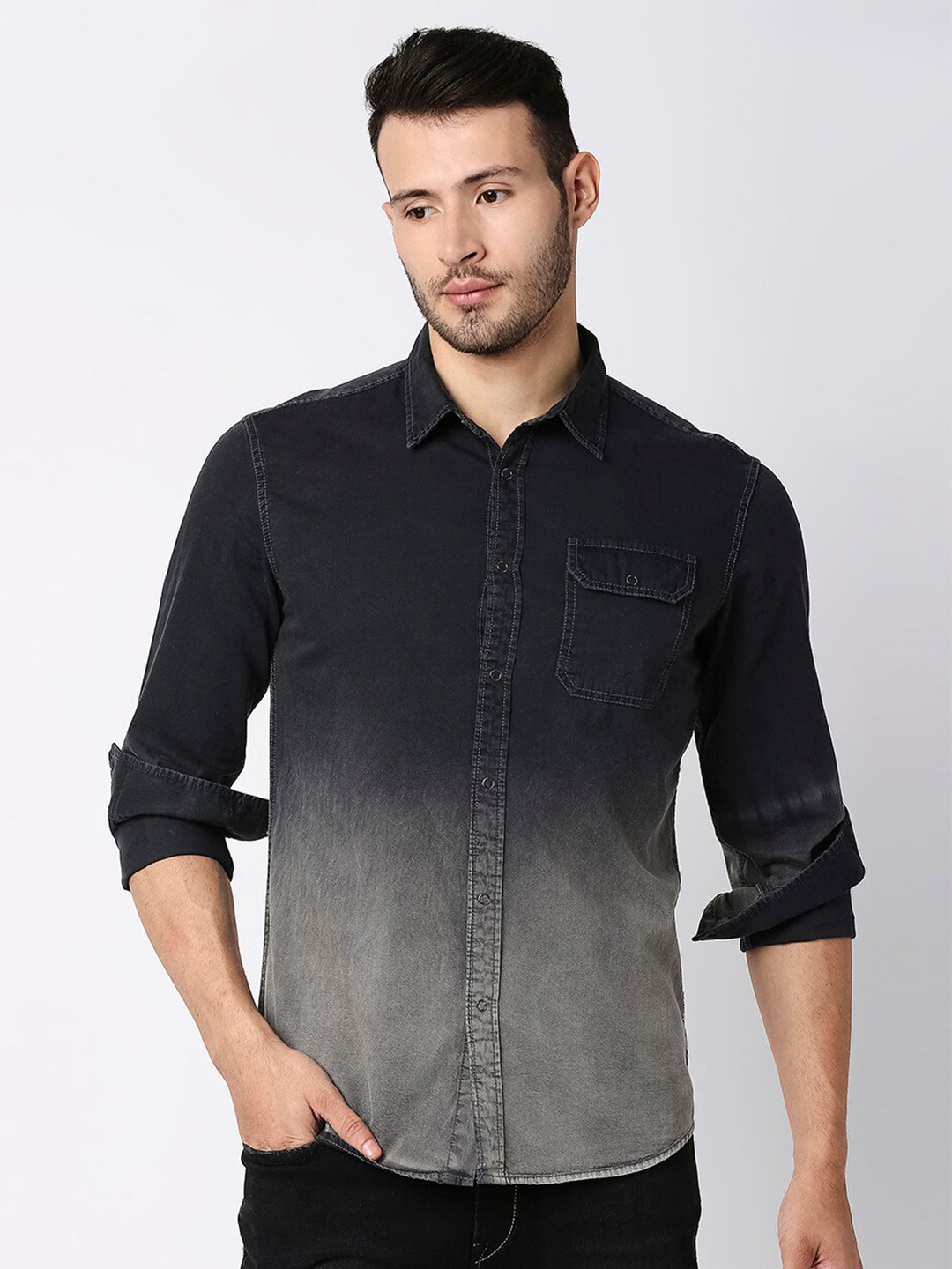 

Pepe Jeans Men Charcoal Ombre Faded Casual Denim Shirt