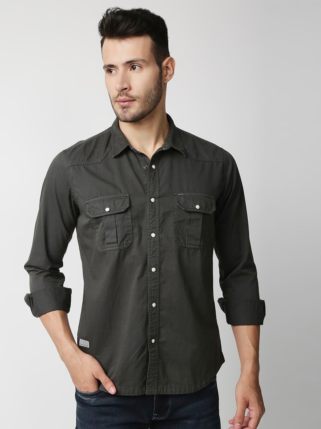 

Pepe Jeans Men Green Flap Pocket Casual Shirt